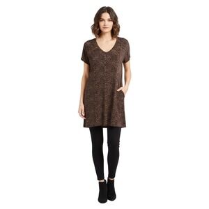 Social Standard by Sanctuary Brown Leopard Print V-Neck Tunic Dress Small